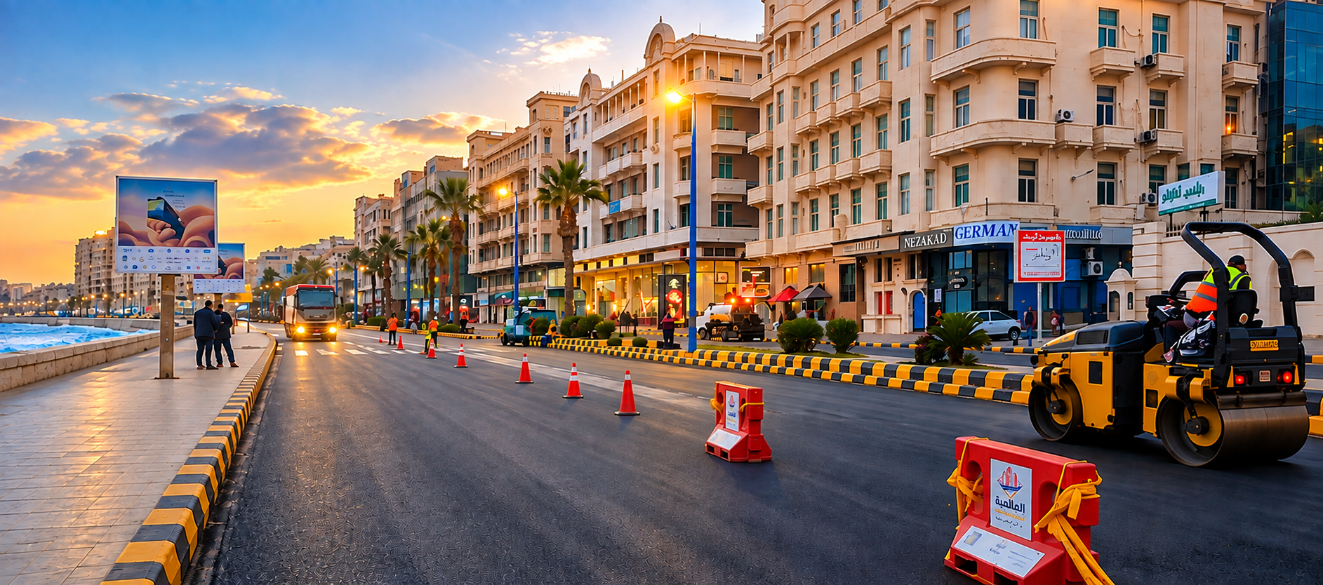 Road network connecting the city at dusk